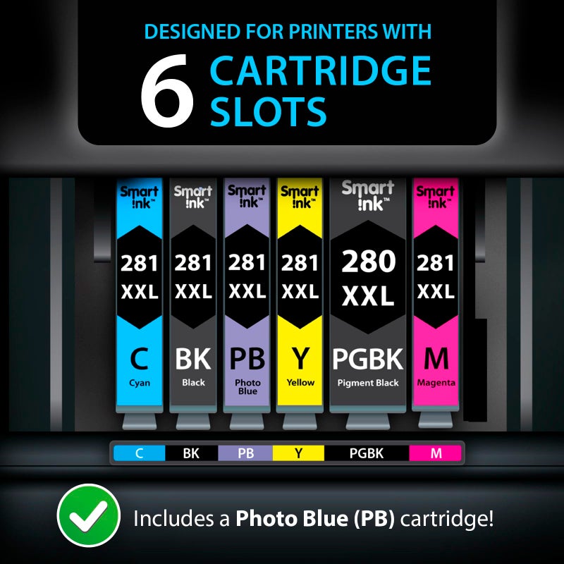 Smart Ink Compatible Ink Cartridge Replacement for Canon PGI-280XXL CLI-281XXL PGI 280 CLI 281 to use with Pixma â€‹TS9120 TS8320 TS8220 TS8120 (PGBK & BK/C/M/Y/PB) 6 Combo Pack - Image 3